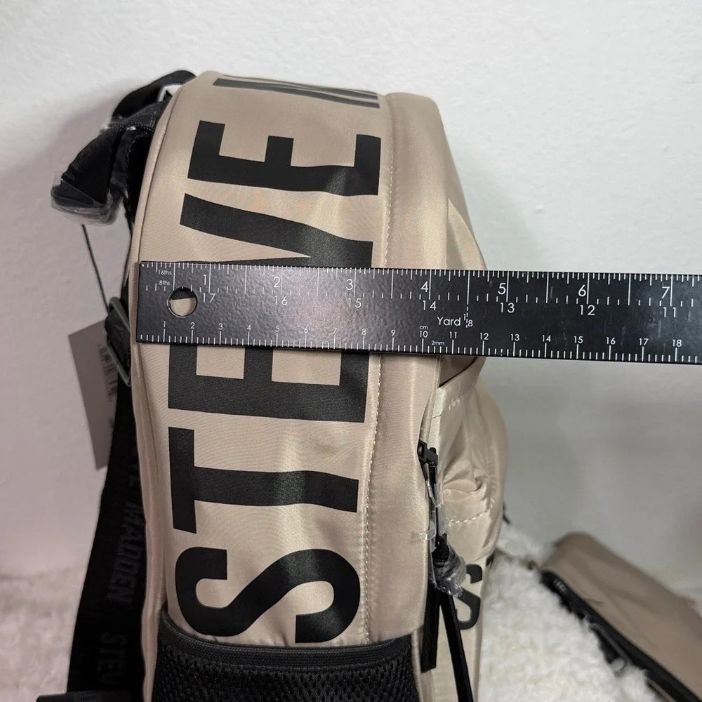 Steve Madden Taupe Nylon Logo Backpack with Detachable‎ Pouch NWT